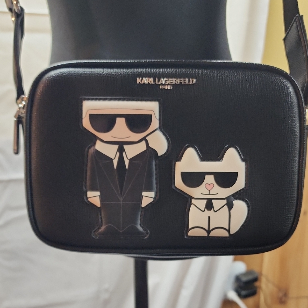 Karl Lagerfeld Black Camera Bag - Iconic Chopette Cat Guitar Strap Bag NWOT - Picture 15 of 16